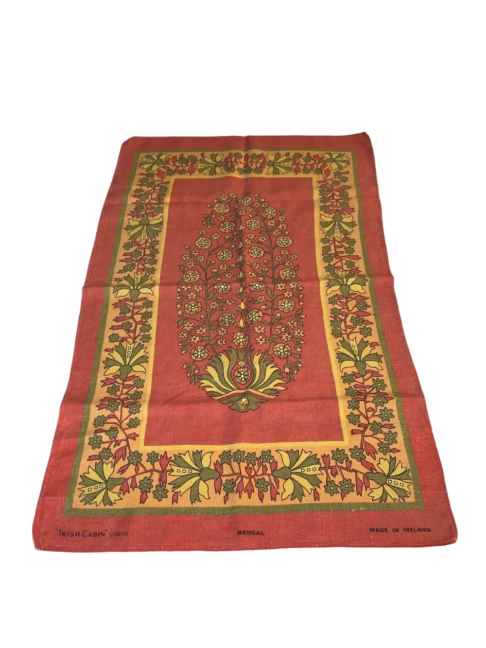 Irish Cabin Linens Vintage Tea Towel Red Floral